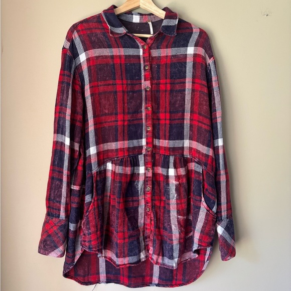 Free People Tops - Free People Red and Black Plaid Blouse